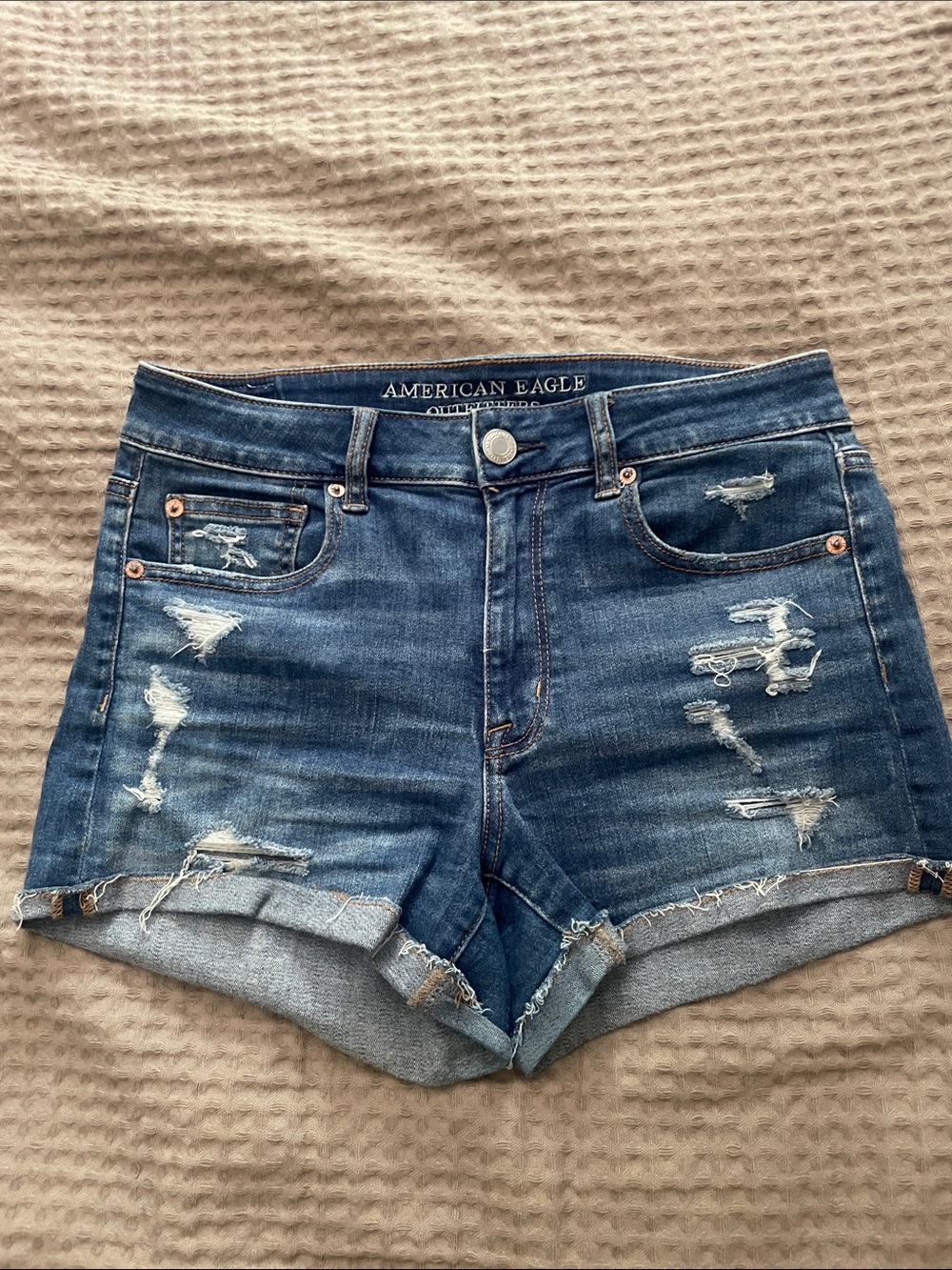 American Eagle Outfitters Dark Blue Distressed Denim Jean Shorts